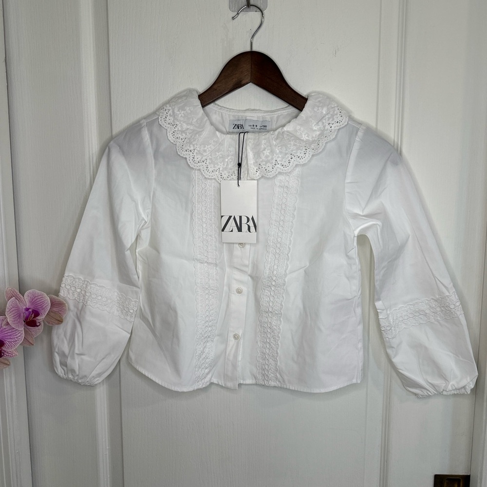 Zara Kids White Blouse with Lace Details (8-9)